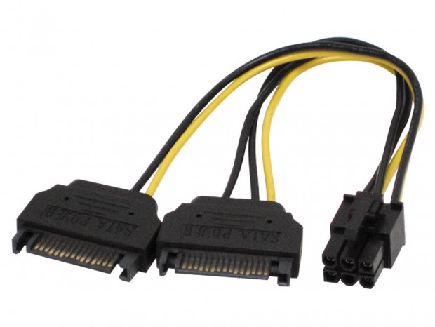 SATA電源コネクタ×2をPCIe 6pinに変換するケーブル、アイネックス「PX-001SA2」