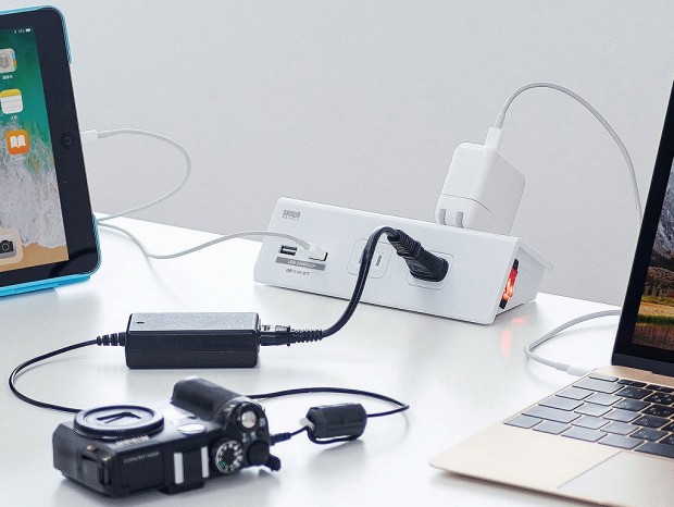 クランプ固定で抜き差しスムーズなUSB充電ポート付き電源タップがサンワサプライから