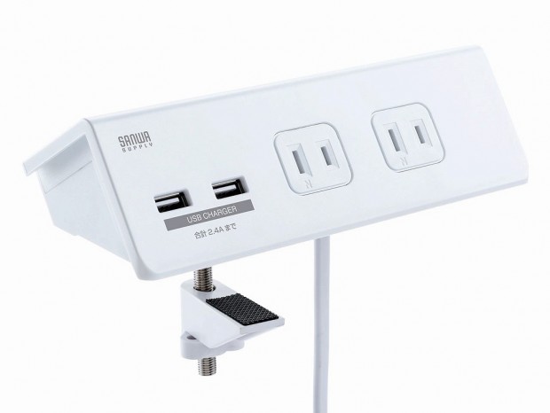 クランプ固定で抜き差しスムーズなUSB充電ポート付き電源タップがサンワサプライから