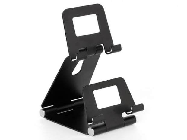 2台のスマホを上下に設置できるアルミ製スタンドが上海問屋から