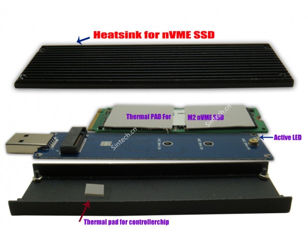 M.2 NVMe SSDをUSBメモリ風に使える、大型ヒートシンク搭載アダプタがSintechから
