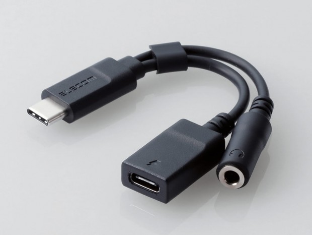 スマホのUSB Type-Cをステレオミニ+充電用Type-Cに変換するアダプタ