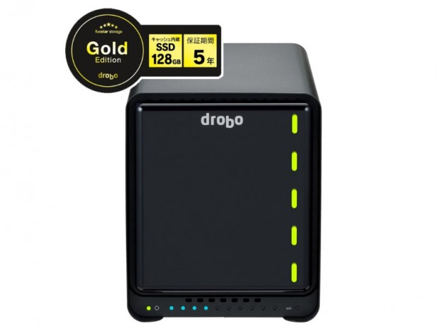 キャッシュ用128GB mSATA SSD搭載DAS、「Drobo 5D3（Gold Edition）」