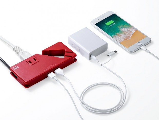 モバイル用途に設計された、USBポート付き超薄型18mmの2個口電源タップ