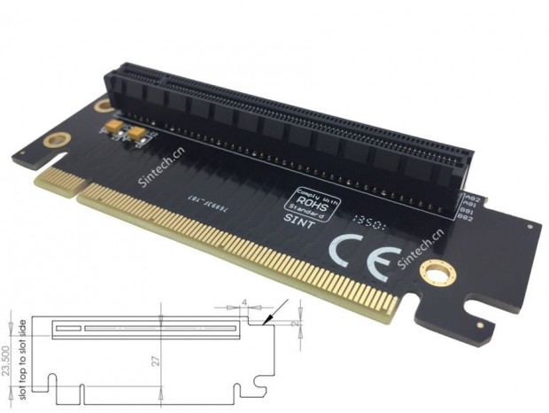 4層PCBと金メッキコネクタを採用するPCIe（x16）ライザーカードがSintechから