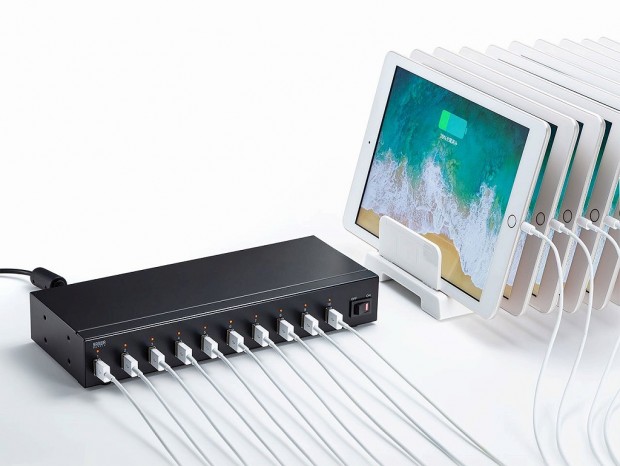10連装ポートで10台同時の高速充電が可能なUSB充電器、サンワサプライ「ACA-IP61」