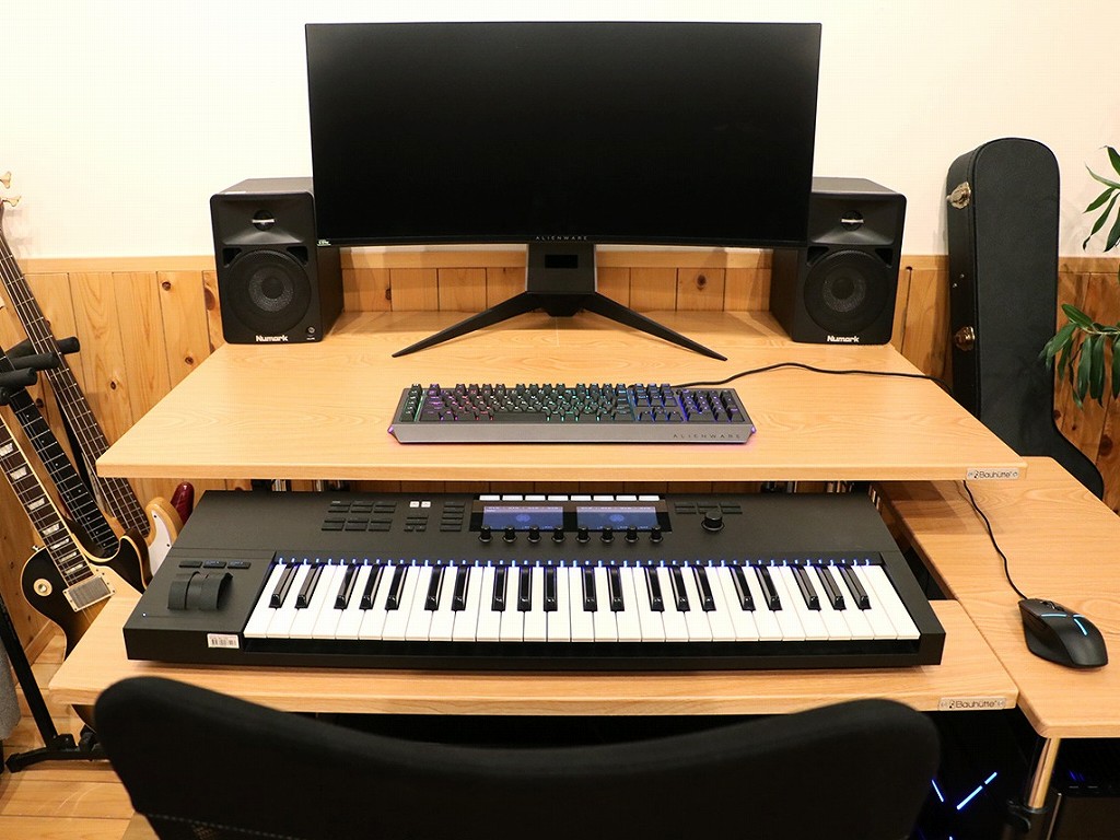 DTMデスクスライドデスクウァールナットストッパー付き