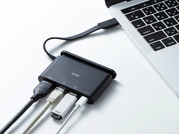 ケーブルを収納できるカードサイズのコンパクトUSB Type-Cハブがサンワサプライから