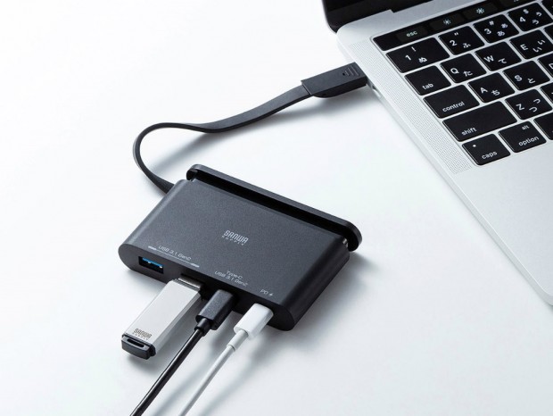 ケーブルを収納できるカードサイズのコンパクトUSB Type-Cハブがサンワサプライから