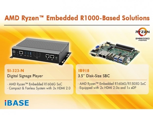 Ryzen Embedded R1000採用の3.5インチSBCと小型サイネージプレーヤーがiBASEから