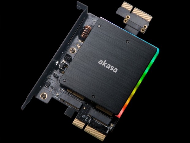 2枚のNVMe M.2 SSDを搭載できるアドレサブルRGB対応PCIe変換アダプタがAkasaから