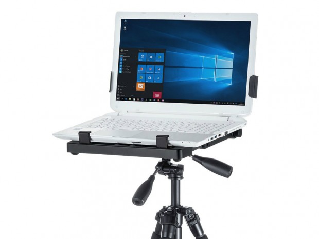 サンワサプライ、カメラ三脚にノートPCを固定できる「ノートパソコンホルダー」発売
