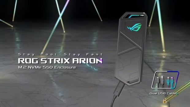 【動画】ASUS ROG、Aura Sync対応のNVMe M.2 SSD用ケース「ROG Strix Arion」