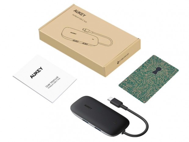 ギガビット有線LAN機能を搭載するType-C USBハブ、AUKEY「CB-C74」