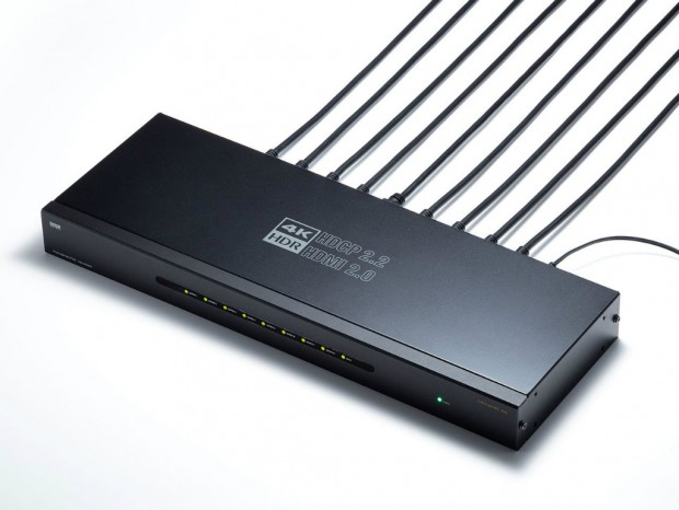 サンワサプライ、4K/HDR対応の8ポートHDMI分配器「VGA-HDRSP8」
