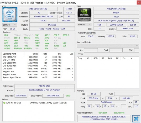 6コアCPU+GTX1650搭載軽量モバイルノートPC「Prestige 14」レビュー