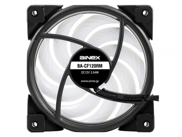 最大ノイズ26.3dBAの120mm RGB LEDファン、アイネックス「BA-CF120RM」