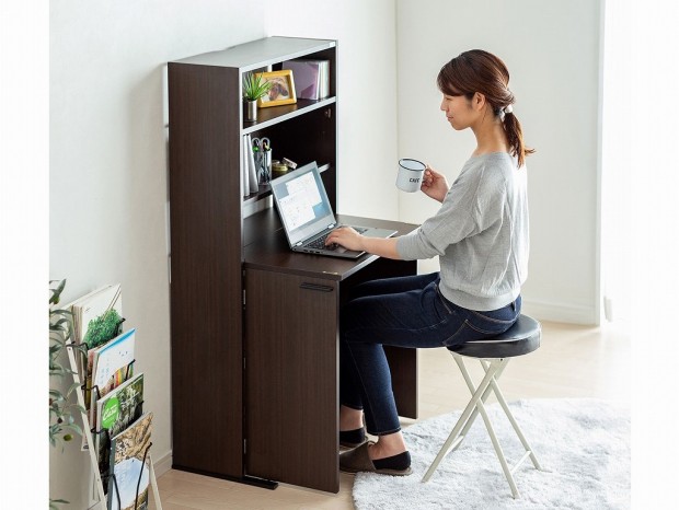 サンワサプライ、普段は収納棚として使える在宅勤務向け折りたたみデスク発売