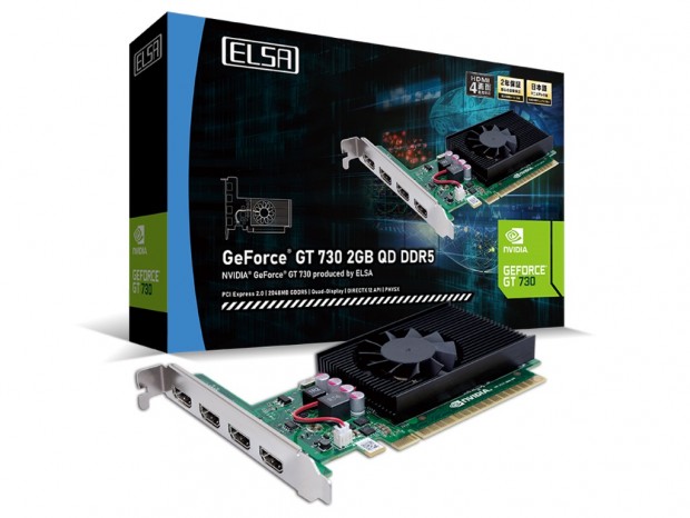 4画面同時出力対応の1スロットVGA「ELSA GeForce GT 730 2GB QD DDR5」