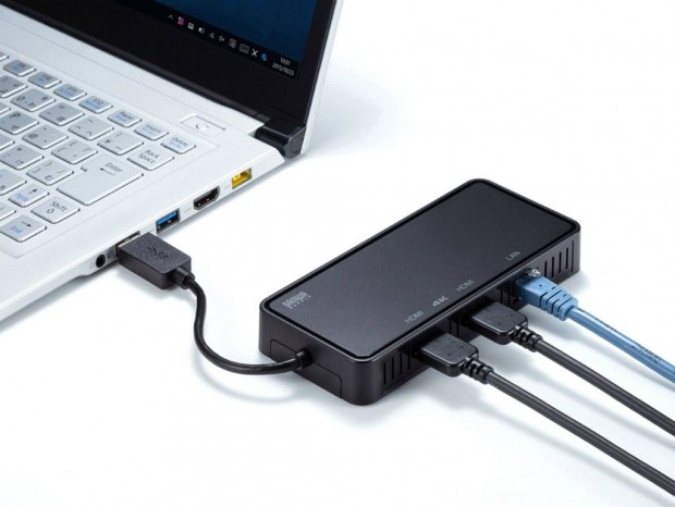デュアル4K表示が可能なHDMI変換アダプタ、サンワサプライ「USB-CVU3HD3」
