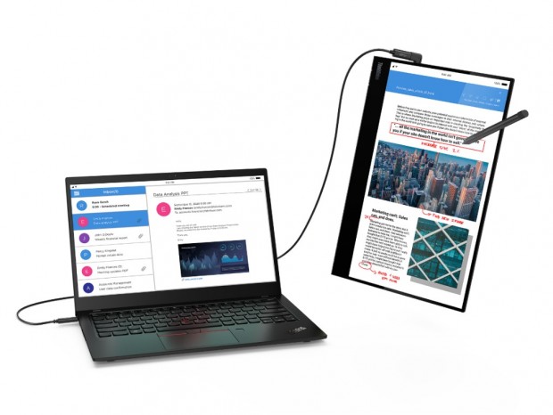 4,096段階の筆圧感知に対応する14型フルHDモバイル液晶、Lenovo「ThinkVision M14t」