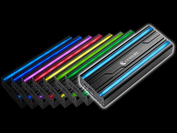 8色に光るNVMe M.2 SSDケース、センチュリー「Aluminum Enclosure RGB for M.2 NVMe」
