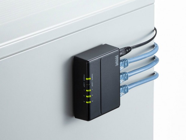 マグネット固定ができる3ポートの小型ギガビットハブ、サンワサプライ「LAN-GIGAP301BK」