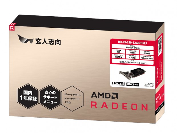 GDDR5メモリ採用のロープロ対応Radeon R7 250グラフィックスカードが玄人志向から