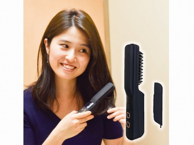 サンコー、髪がまとまるUSB充電式のコンパクトなブラシアイロン発売