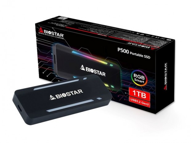 RGB LED搭載のUSB3.2 Gen.2 Type-CポータブルSSD、BIOSTAR「P500」シリーズ