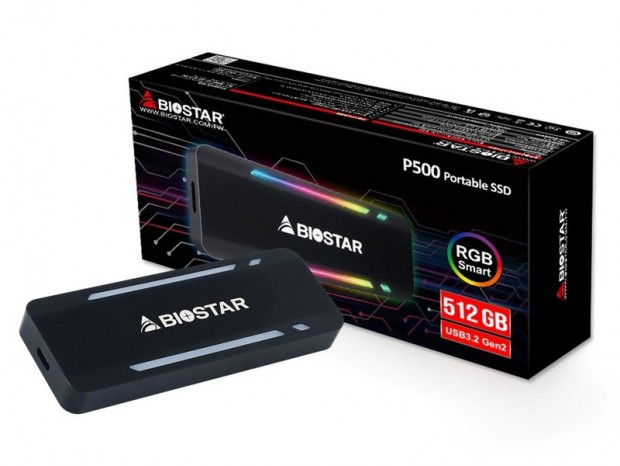 RGB LED搭載のUSB3.2 Gen.2 Type-CポータブルSSD、BIOSTAR「P500」シリーズ