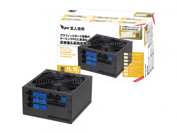 GOLD認証取得のフルモジュラー1,000W電源、玄人志向「KRPW-GR1000W/90+」