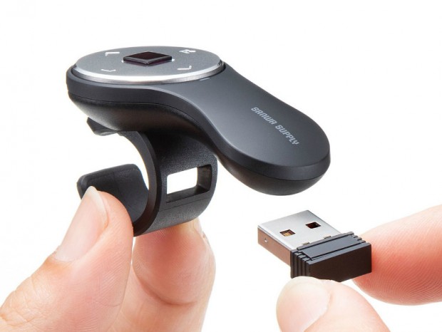 両手がフリーになる指輪型ワイヤレスマウス、サンワサプライ「MA-RING2BK」