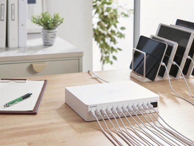 エレコム、スマホ12台を同時に充電できる最大144W対応の12ポート充電ステーション