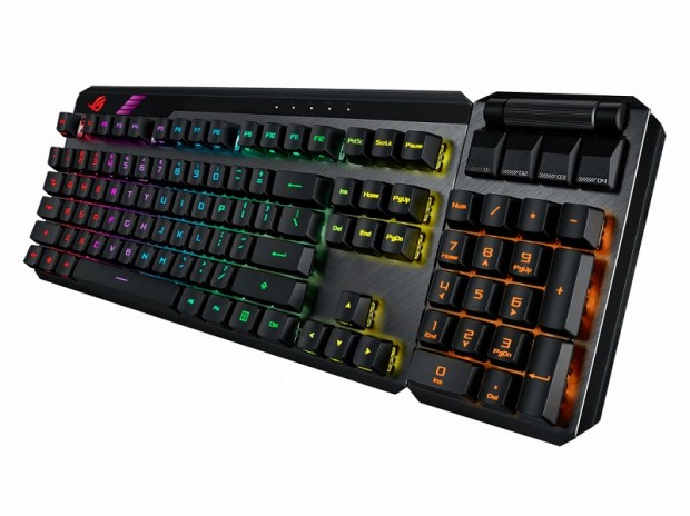 ASUS、左右に搭載可能な脱着式テンキー装備のキーボード「ROG Claymore 