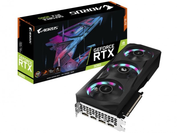 GIGABYTE、3基のリングLEDファンを搭載する「AORUS GeForce RTX 3060 ELITE 12G」