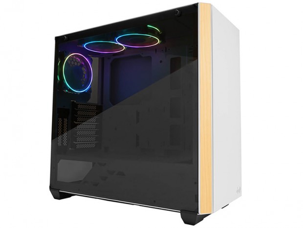 前面木目デザインがアクセントの白筐体、In Win「216-PureWhite」