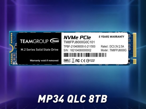 COMPUTEX：8TBの3D QLC NAND採用NVMe M.2 SSD、Team「MP34 QLC 8TB SSD」