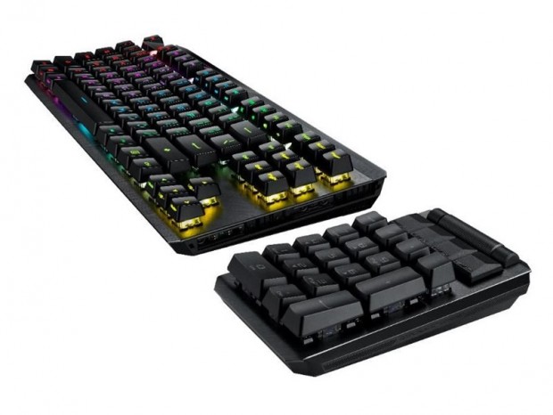 ASUS、テンキー位置を左右入れ替えできるワイヤレスキーボード「ROG Claymore II」