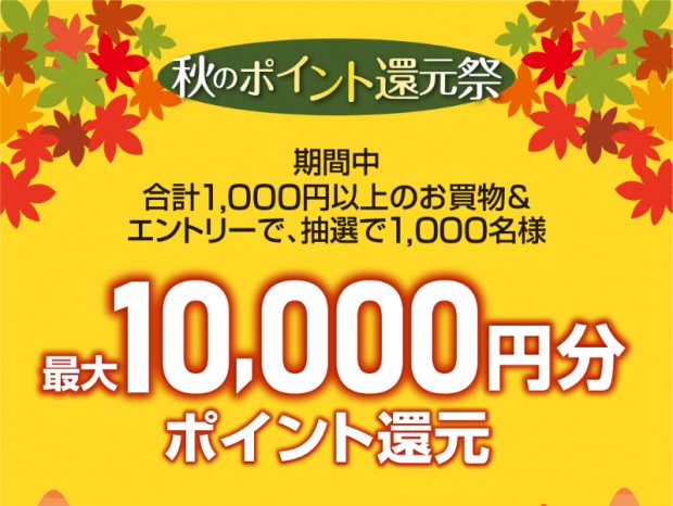 ドスパラ、最大10,000円分のポイントが当たる「秋のポイント還元祭」