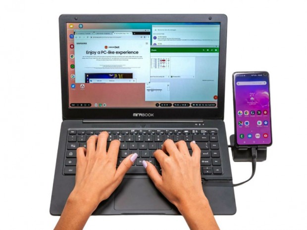スマートフォンをノートPC風に使えるディスプレイ付きキーボード「Mirabook」