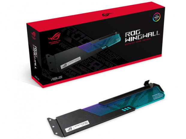 Aura Sync対応のVGAサポーター、ASUS「ROG Wingwall Graphics Card Holder」