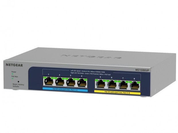 合計230Wの給電ができるPoE++アンマネージプラススイッチ、ネットギア「MS108EUP」