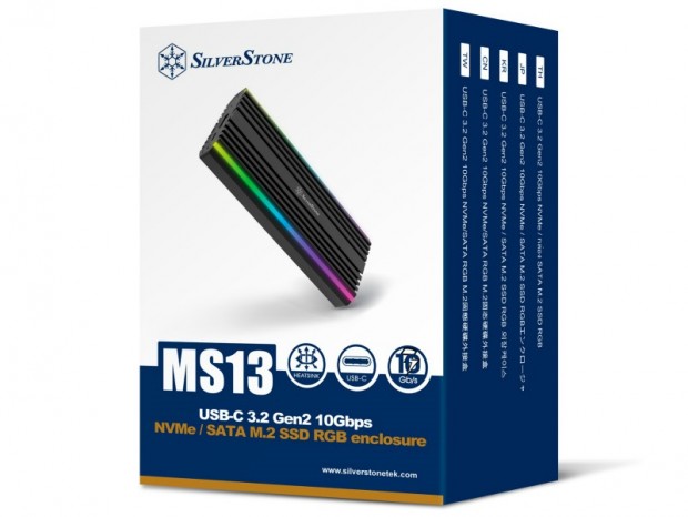 NVMe/SATA両対応のイルミネーション搭載M.2 SSDケース、SilverStone「MS13」