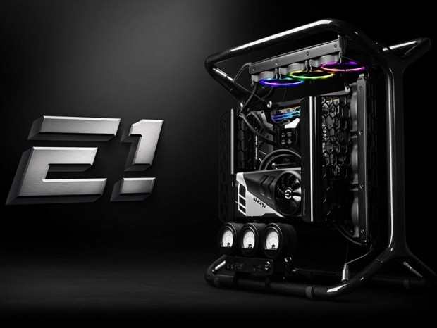 EVGA、アナログメーター付きフルカーボンのオープンフレームPC「EVGA E1」発売