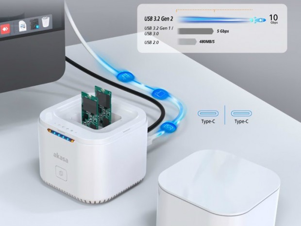 クローン機能を搭載するデュアルM.2 SSDスタンド、Akasa「DuoDock MX」