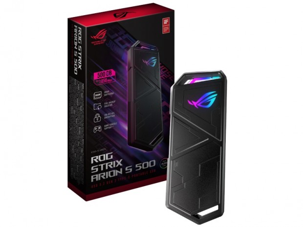 Aura Sync対応のUSB3.2 Gen.2ポータブルSSD、ASUS「ROG STRIX ARION S500」