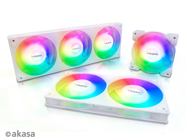 最大360mmのトリオモデルもある、Akasaの白い連結ARGBファン「Vegas A」シリーズ