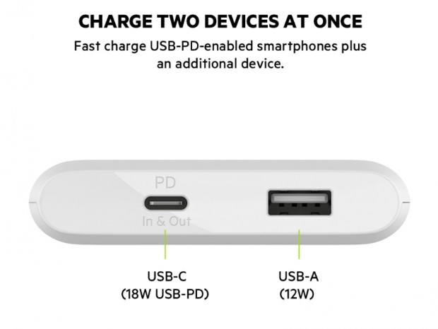 2台のデバイスを同時に充電できる最大出力18Wのモバイルバッテリがベルキンから