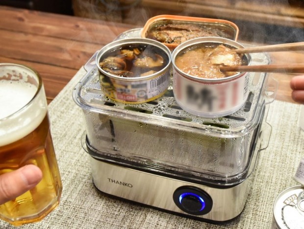 サンコー、アツアツ缶詰や蒸し料理が作れる「レンジ要らずで食べごろスチーマー」発売